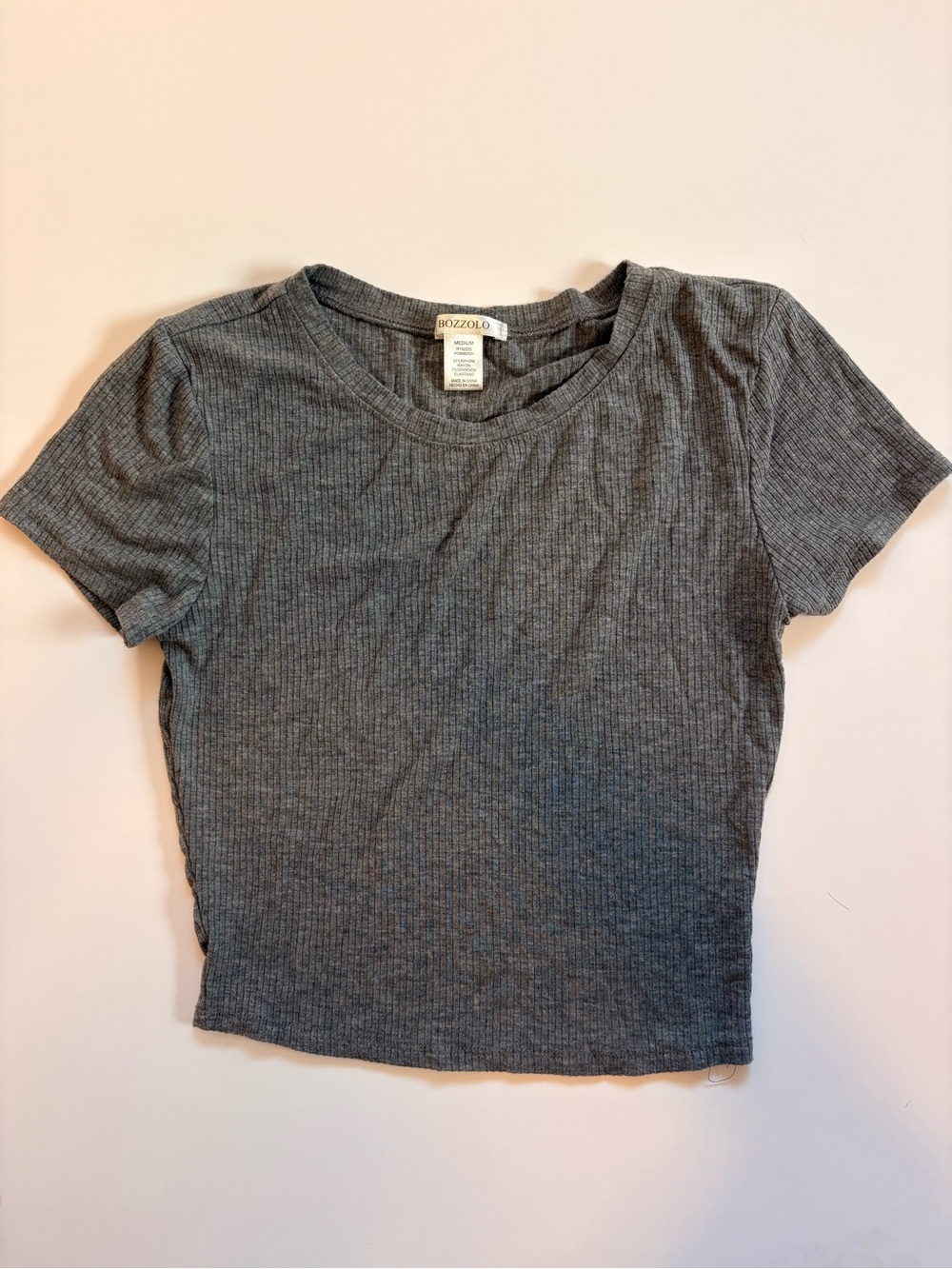 Bozzolo Heather Gray Ribbed Short Sleeve Crop Top